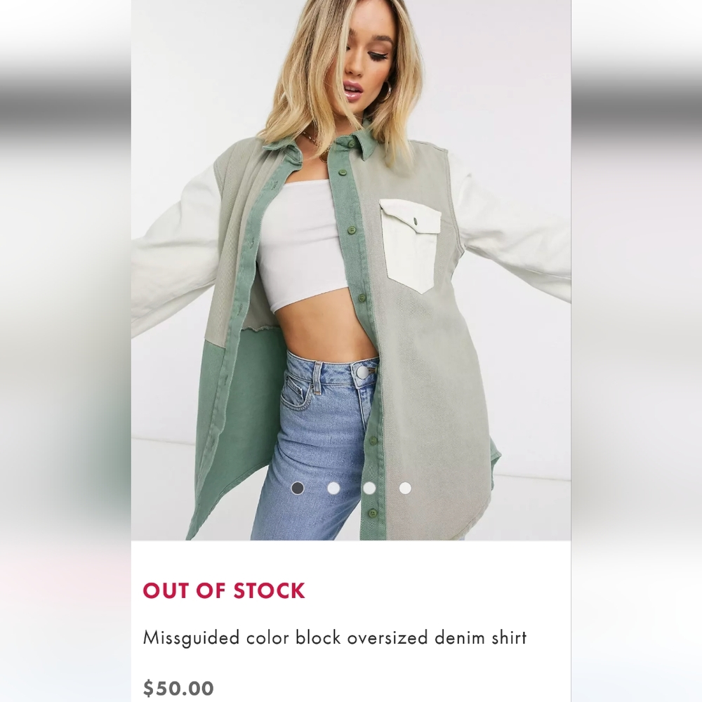 NWT Misguided green and white oversized color block denim shirt size 6